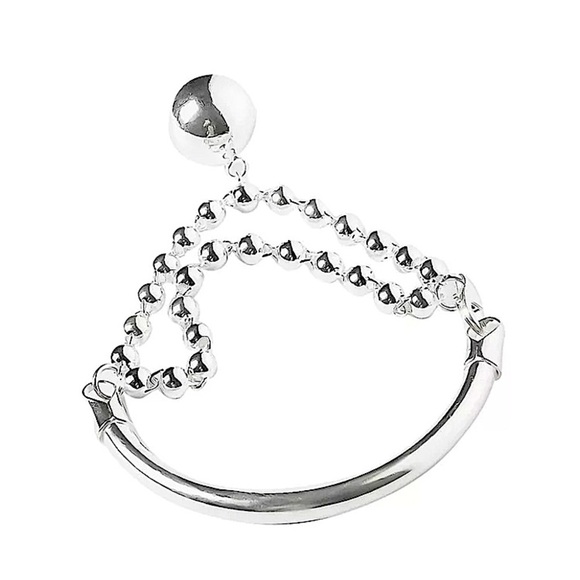 Sterling Silver Beaded Bangle Ball Drop Bracelet - Picture 2 of 7